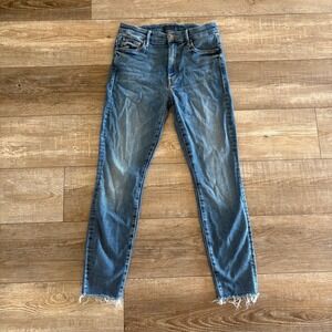 Mother High Waisted Looker Ankle Fray Jeans Women 26 Blue Hop On Hop Off Stretch